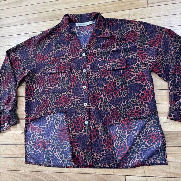 IMPRESSIONS Red Leopard Ombre Shirt Women XL VTG Mother Pearl Button Long Sleeve - Picture 11 of 16